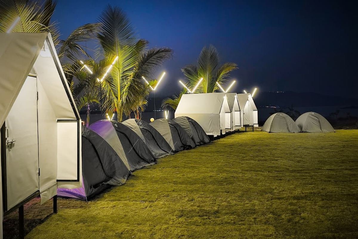 Camp lights at night
